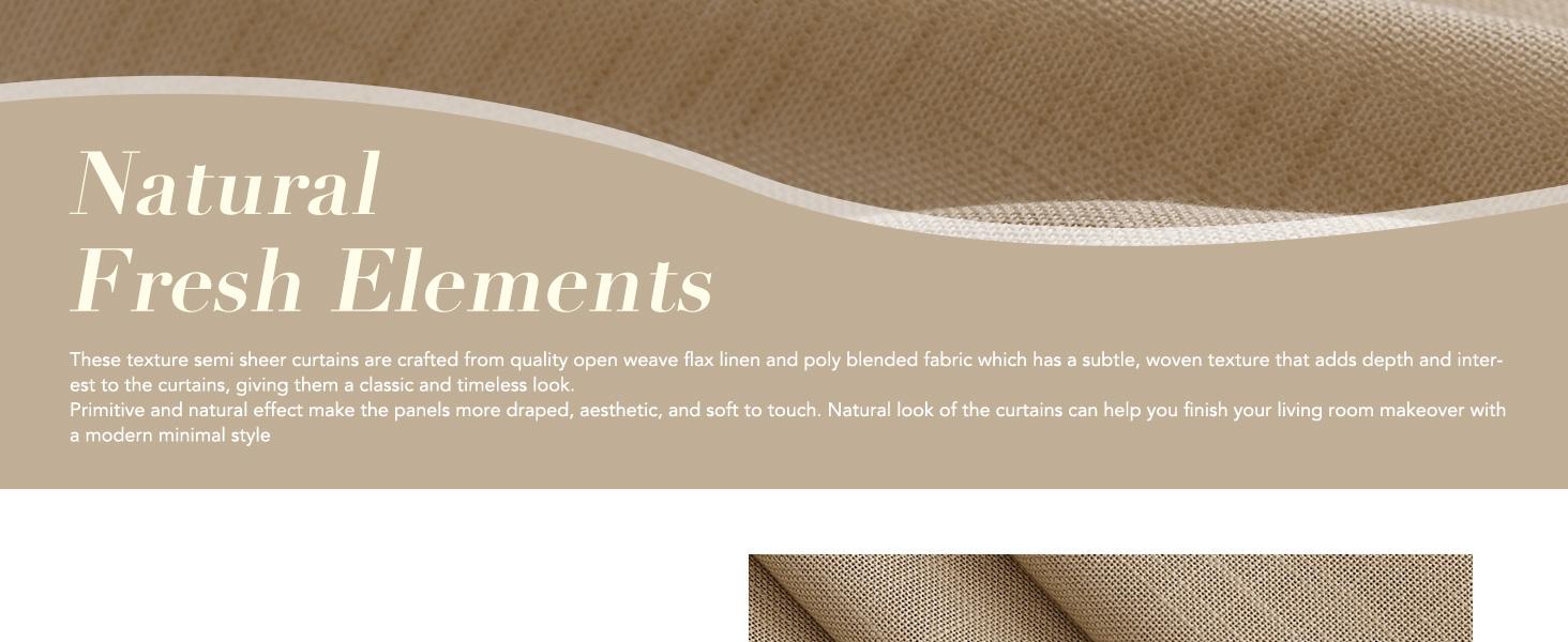 Tan Semi Sheer Curtains 108 Inches Long 2 Panels Set Back Tab Loop Pocket Linen Blend Boho Large Window Curtain Extra Long Light Filtering Drapes High Ceiling Drape for Living Room 40x108