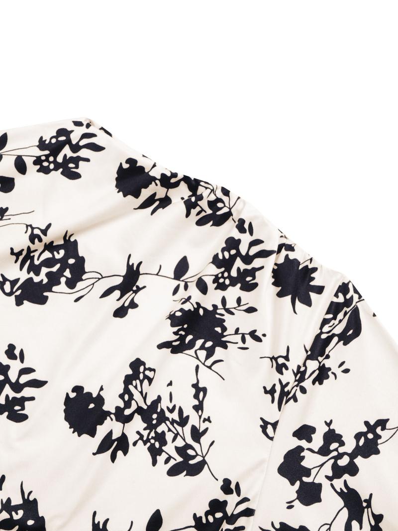 Aliling Women's Elegant Fall Print Dress, One Shoulder Long Sleeve Bubble Sleeves High Waist Bodycon Ruched Midi Dress