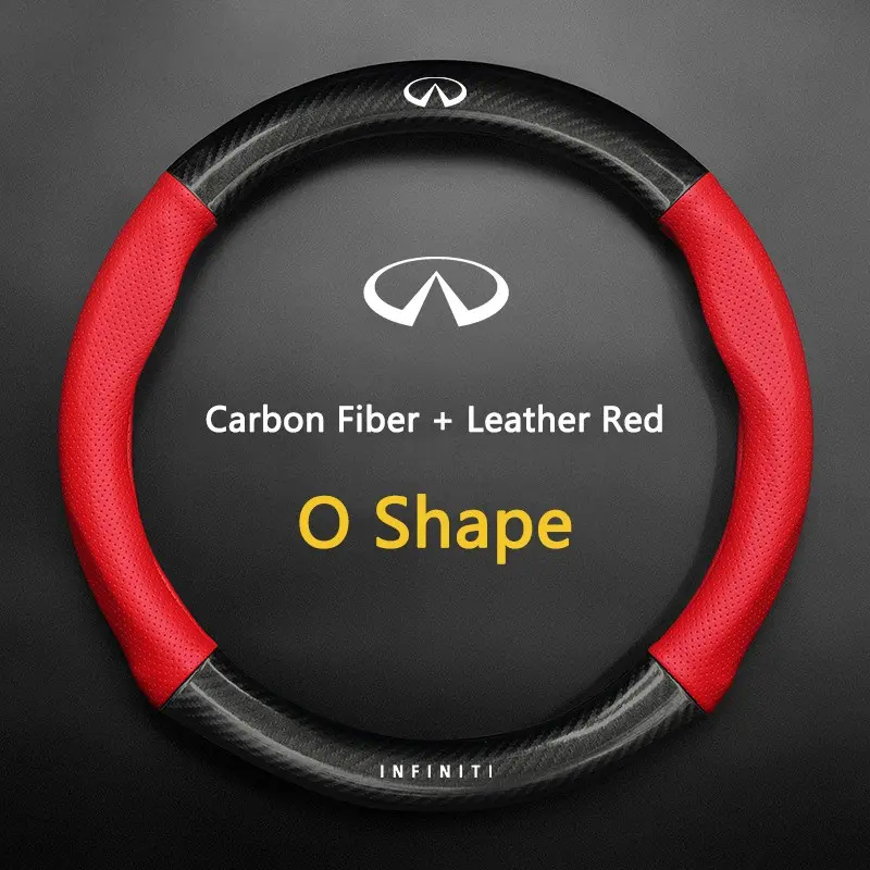 38cm High Quality Car Anti-Slip Steering Wheel Cover Carbon Fiber Leather Booster Cover For Infiniti Q50 Q60S Q70 QX30 QX50 QX55 QX56 QX60 QX70 QX8 JX35 EX25 FX35 G37 Accessories