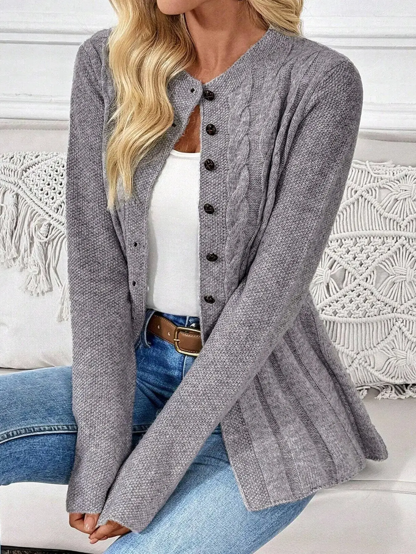 Autumn Winter Solid Color Simple Basic High Ribbed Knit Cardigan, Stylish and Comfortable Long Sleeve Outerwear for Daily Wear, Perfect for Layering