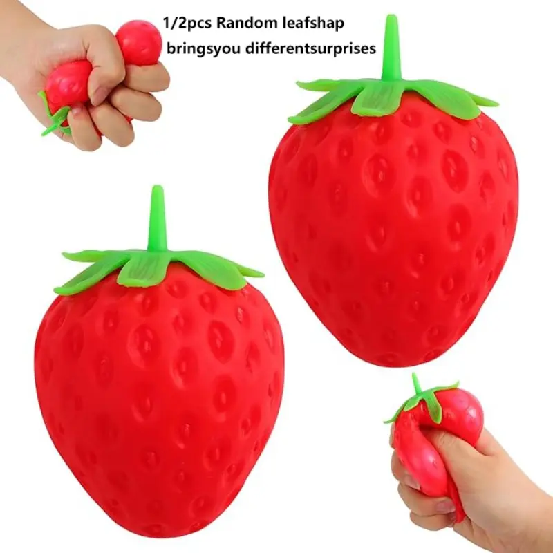 1/2pcs Strawberry Soft Gel Stress Ball, Fruit Shape Relaxation Toy, Kids Party Gift, Fun Dough Squeezing Toy, Squeeze Fidget, Anxiety Relief, Adhd Aid