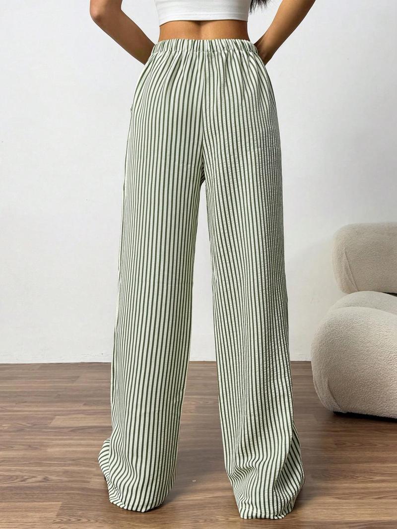 Valentine's Day Women's Striped Print Drawstring Waist Pants, Casual Comfy Wide Leg Trousers for Daily Wear, Ladies Bottoms for All Seasons