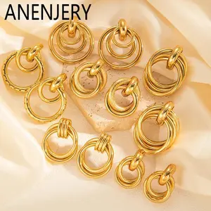 ANENJERY 316L Stainless Steel Exaggerated Look Earrings for Women - Layered Circles, Multiple Rings, Round Form, Personality Boost Costume Jewelry (Wholesale Available)