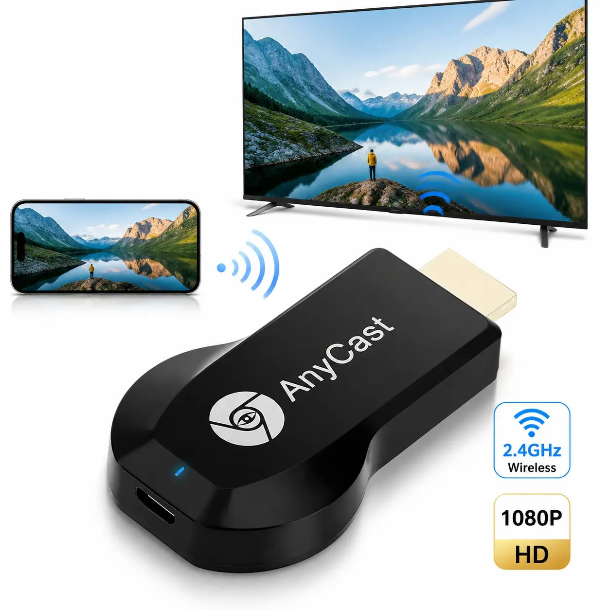 1080P Full HD Wireless Display Dongle, HDMI Screen Mirroring Adapter for TV, Miracast AirPlay Receiver with 65FT Stable Transmission, Compatible with iPhone Android Phone Laptop Tablet, Electronic Gadgets