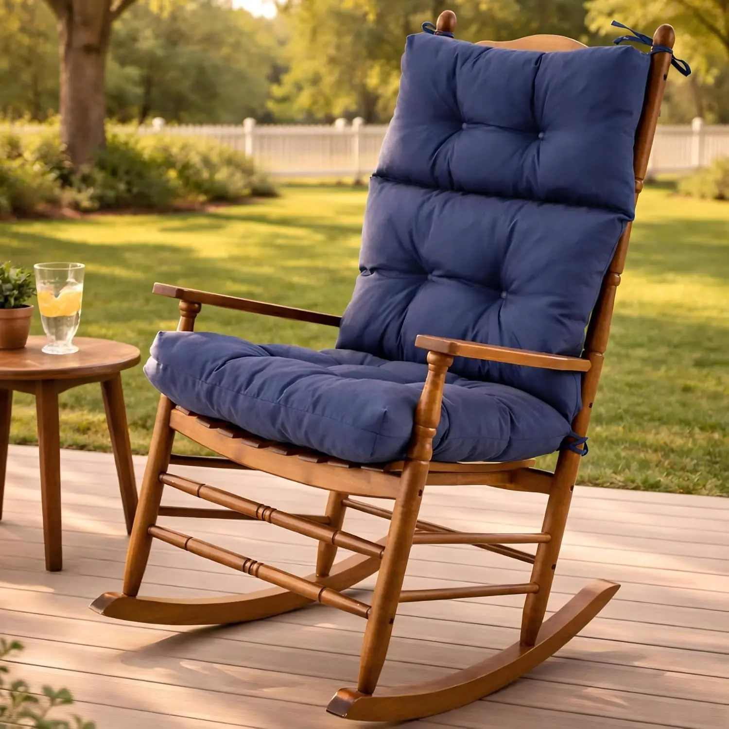 Waterproof & Fade-Resistant Rocking Chair Cushion for Adirondack Rockers – Indoor/Outdoor High Back Memory Foam Patio Seat Pad with Ties, 44x23x4 Inch, Navy Blue