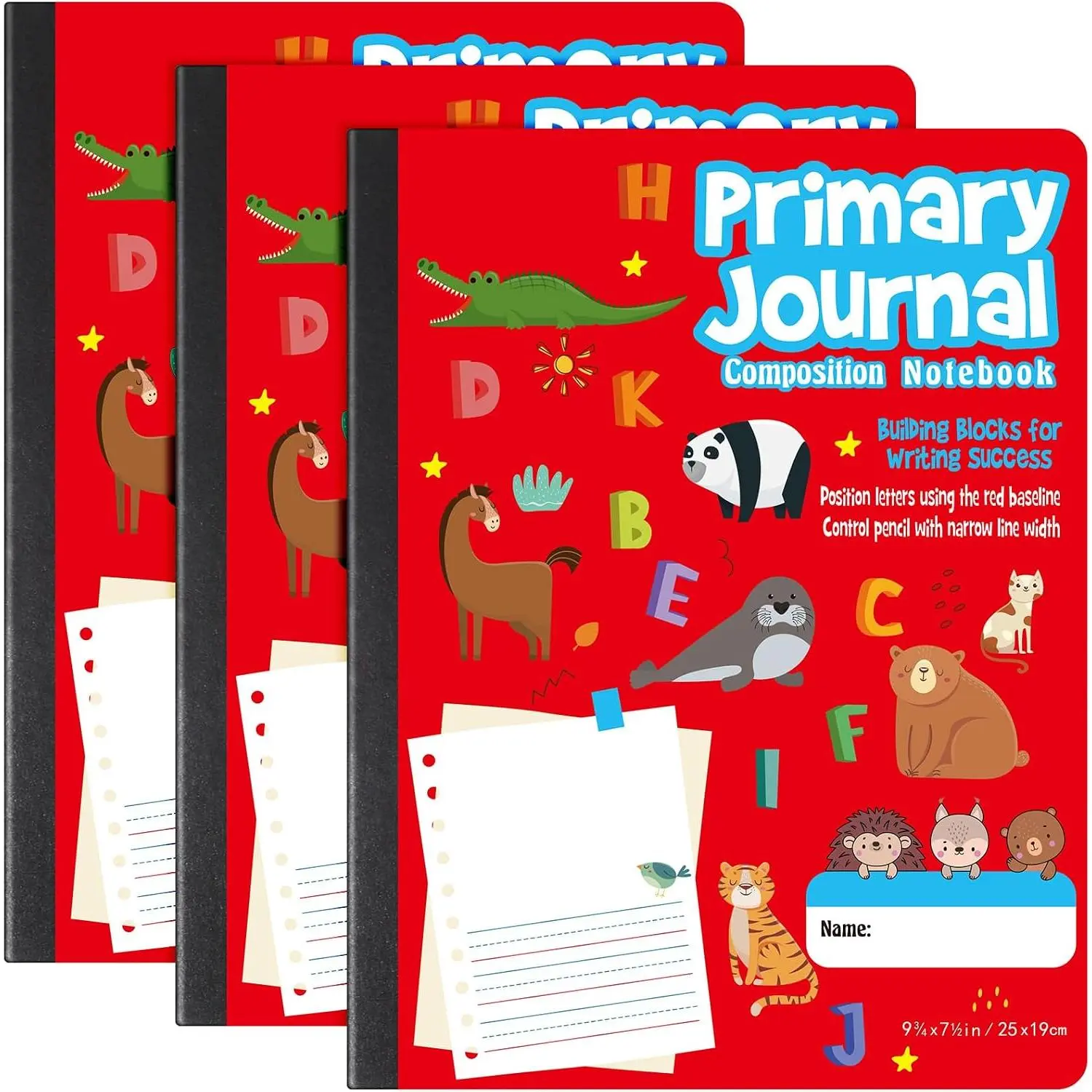3 count Primary Composition Notebook K-2 with Picture Space Primary Journal Grades K-2  Print 50 Sheet (100 Pages) Drawing and Writing Notebook for , 1st 2nd Grade (Red Color)