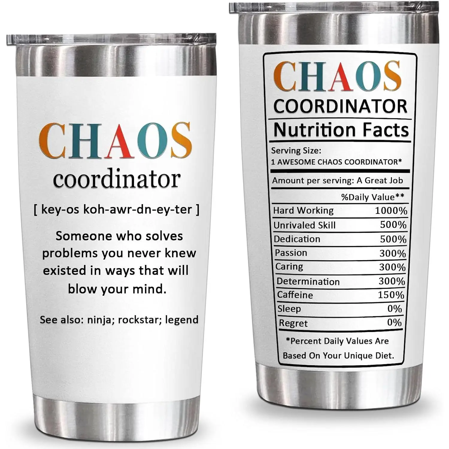 Chaos Coordinator Tumbler, Chaos Coordinator Gifts for Women Boss Lady Coworker Manager Teacher Assistant Mom-Thank You Gift, Birthday Gifts for Women-20 Oz Stainless Steel Tumbler