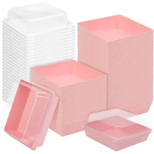 50 Pack Charcuterie Boxes with Clear ,5 Inch  Square Disposable Paper Charcuterie Box To Go  Containers Bakery Boxes for Cake,Cookies,Sandwich,Pastry,Dessert,Strawberries