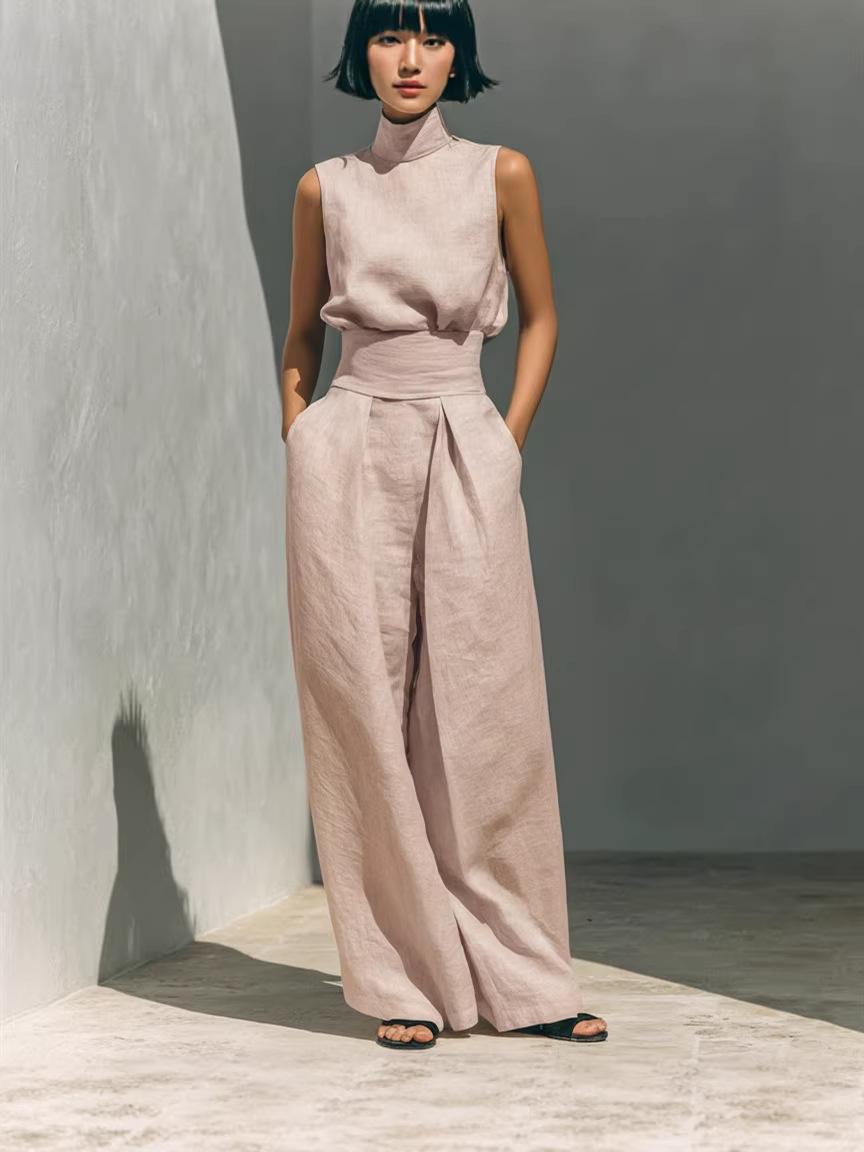 2026 Summer New Arrival: European-Style Cotton and linen Sleeveless Top and Casual Trousers Two-Piece Set for Women-Perfect for lounging at home, vacations, and walks-Great as a holiday gift for women-Ideal for everyday wear Lounge Pants Clothes Suits