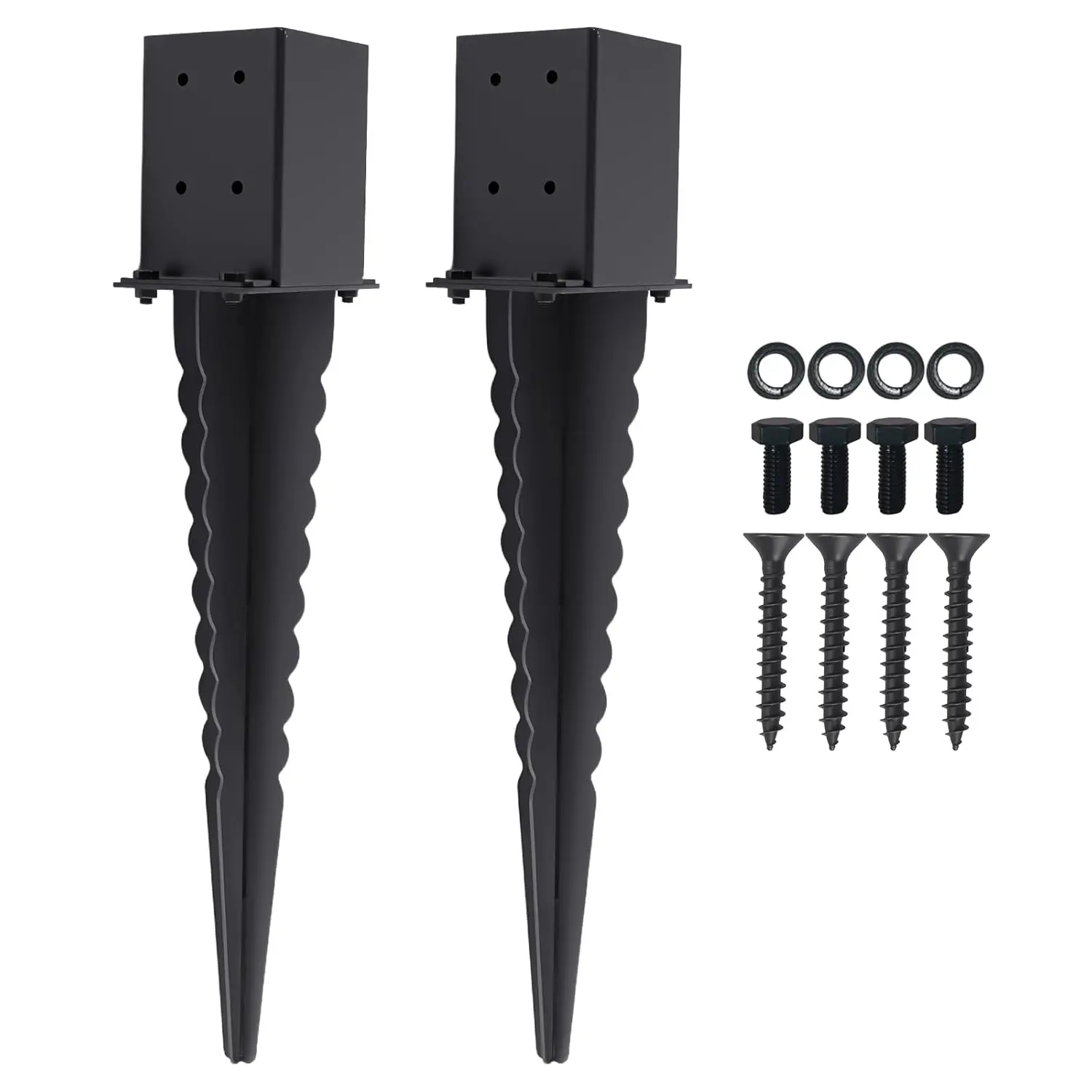 2 count 22" 4"x4" Fence  Anchor Ground Spike (Fit 3.6"x3.6")  | Heavy Duty Metal  Base|Black -Coated for Mailbox|Deck|Fence|Railing|Pipe Rack