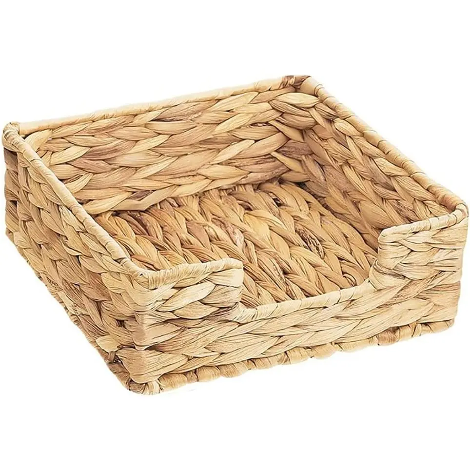 Water Hyacinth Napkin Holder, Rattan Napkin Holder for Tables, Napkin Basket Decorative Wicker Napkin Tray 7 ½''L x 7 ½''W x 2 ¾''H for Kitchen, Bathroom, Living Room