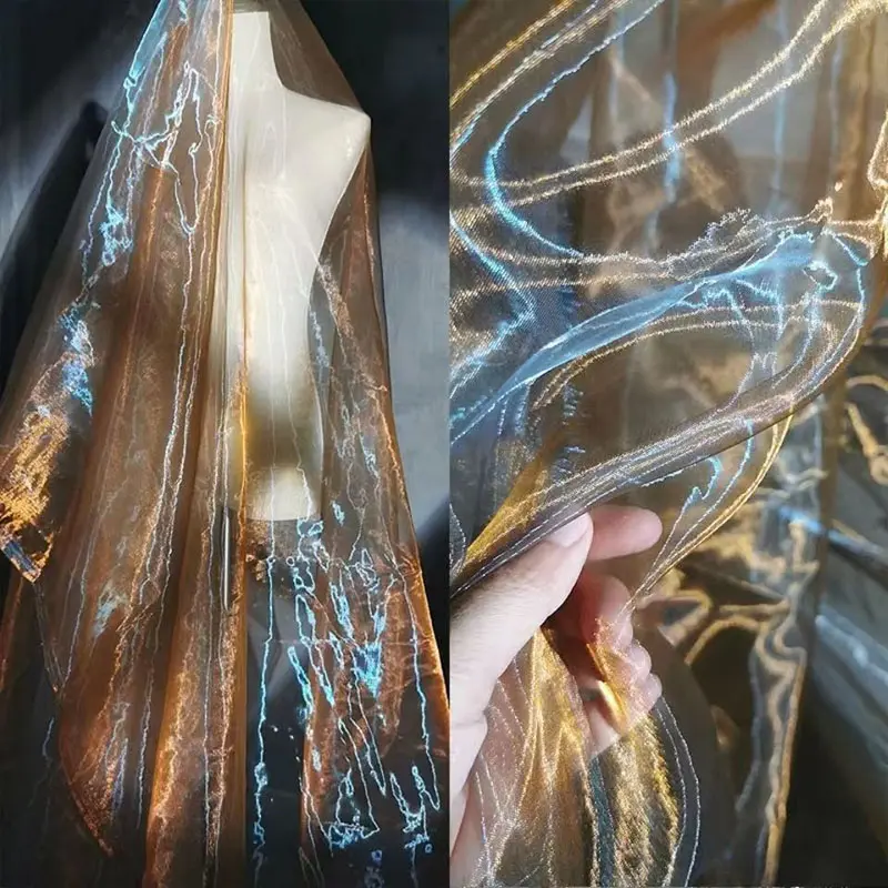 PC Luxurious bronze Iridescent Chameleon Organza Fabric, Glossy Maroon Color Shift Shimmer Sheer Mesh Cloth, DIY Sewing Material for Evening Gown, Graduation Dress, Stage Backdrop & Wedding Party Decor