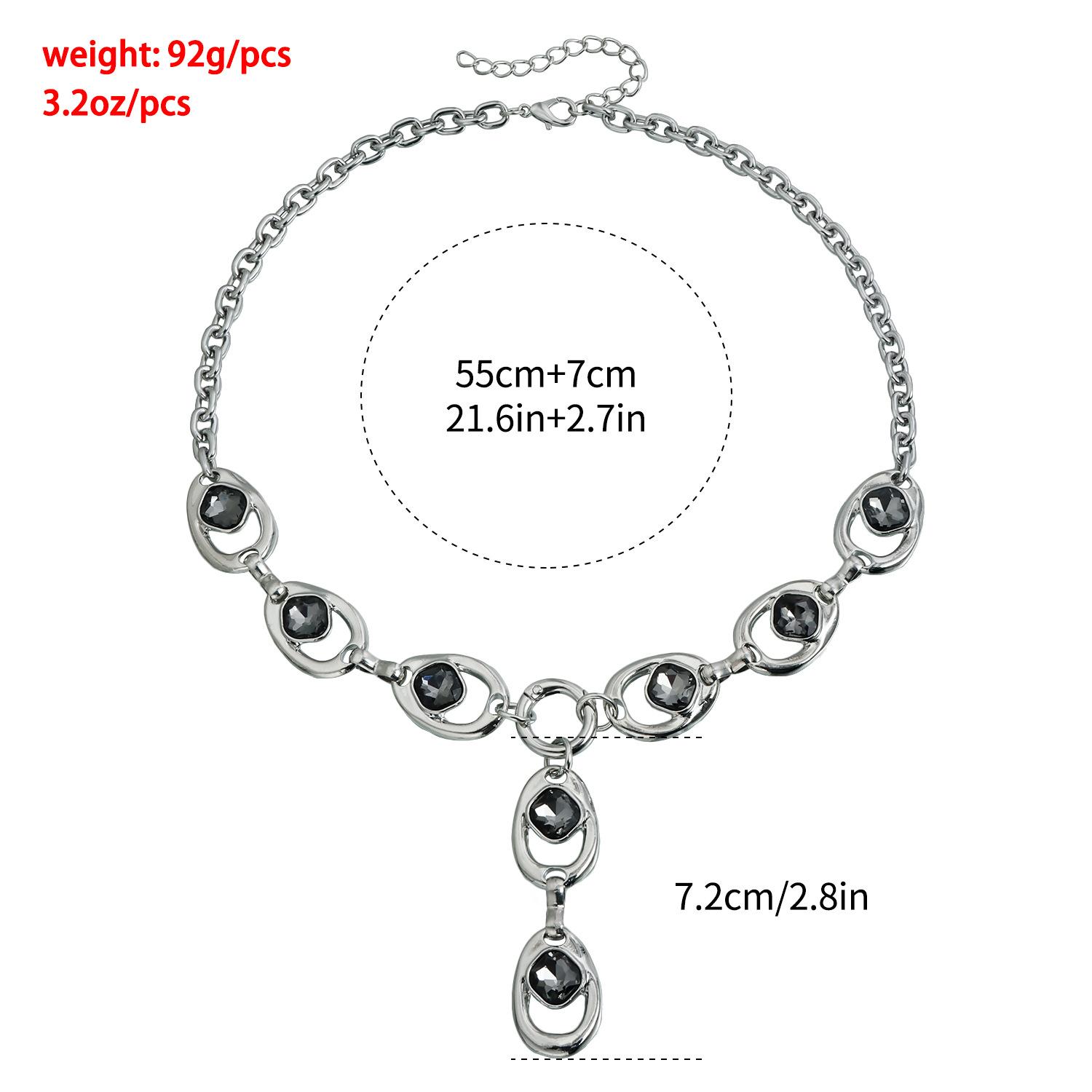 Statement Y Drop Lariat Necklaces for Women Chunky Silver Heavy Metal Chain Black Crystal Rhinestone Pendant Punk Goth Party Dress Everyday Streetwear Trendy Jewelry Gifts