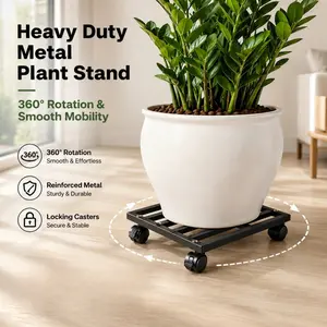 Heavy Duty Metal Plant Caddy with Locking Wheels, 360 Swivel Rolling Plant Stand Dolly, Mobile Flower Pot Tray for Indoor Outdoor Large Potted Plants