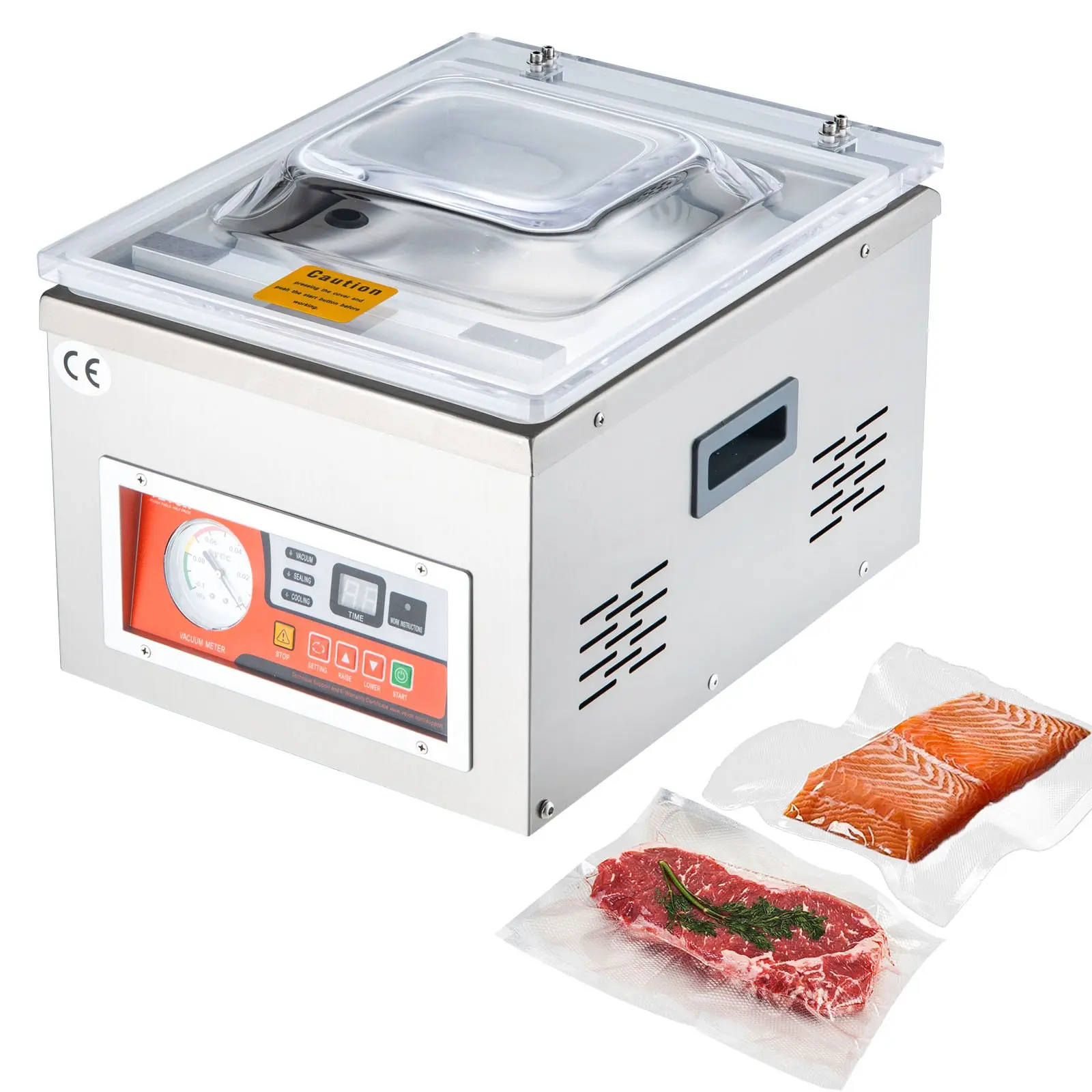 【Summerfinds】VEVOR Chamber Vacuum Sealer, 260W Sealing Power, 180W, LED Screen, 1x Vacuum Gauge, 10.2in Sealing Length, Compact (15.9x12.4x11.8in/17.3x16.5x3in), for Wet Foods & Meats & Marinades, Home Kitchen Use, Stainless Steel, Vacuum Sealers