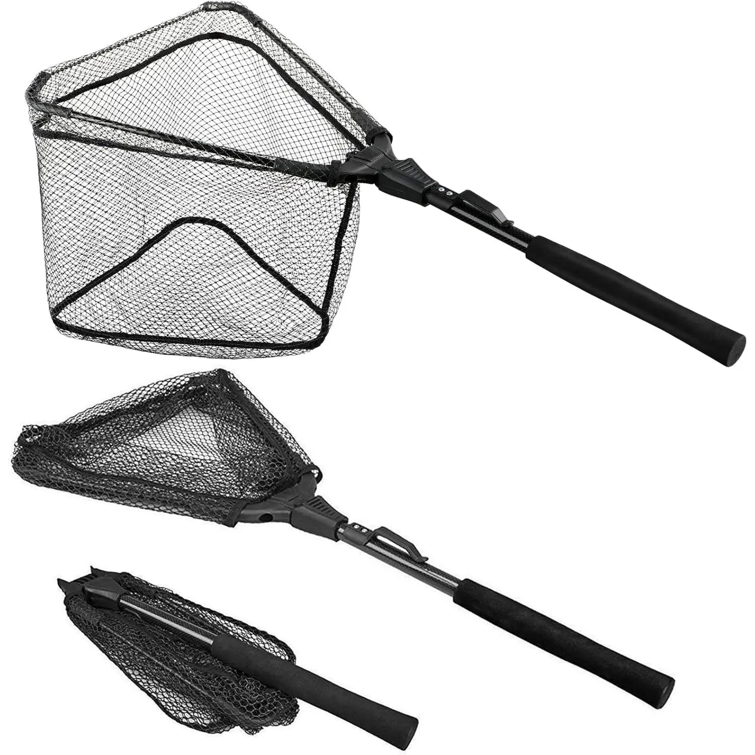 Fishing Net Fish Floating Landing Net, Kayak Nets with Fixed Foldable Telescopic Pole Handle, Bass Trout Fishing Nets with Nylon Mesh  Pond Lake River, Fishing Gear Gifts  Men Anglers