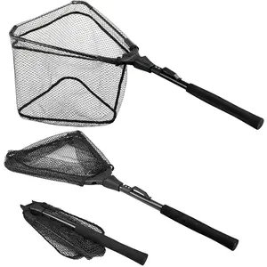 Fishing Net Fish Floating Landing Net, Kayak Nets with Fixed Foldable Telescopic Pole Handle, Bass Trout Fishing Nets with Nylon Mesh  Pond Lake River, Fishing Gear Gifts  Men Anglers