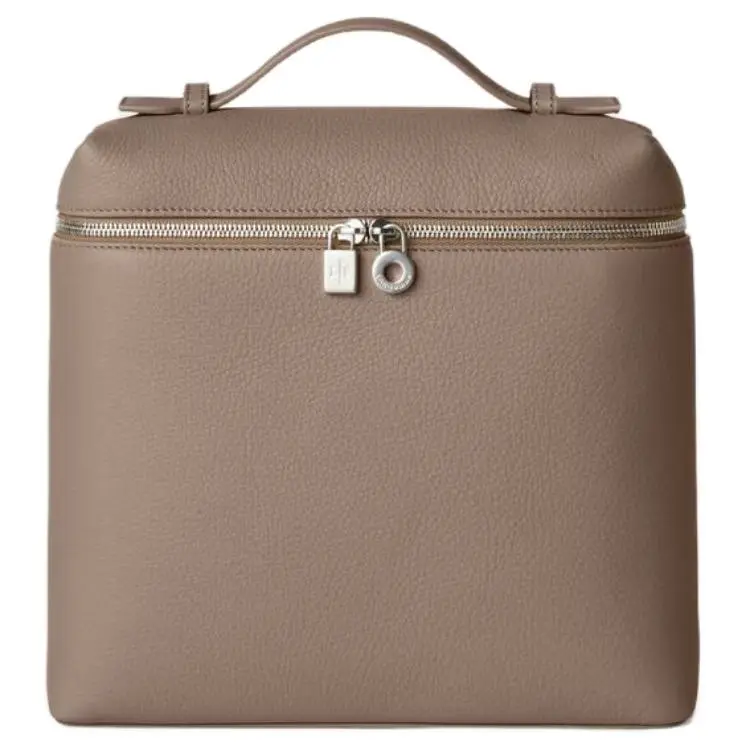 Loro Piana ExtraPocket L23.5 Logo-Silver-Tone Double-Zip Crossbody Bag for Women, Calfskin, Warm Beige