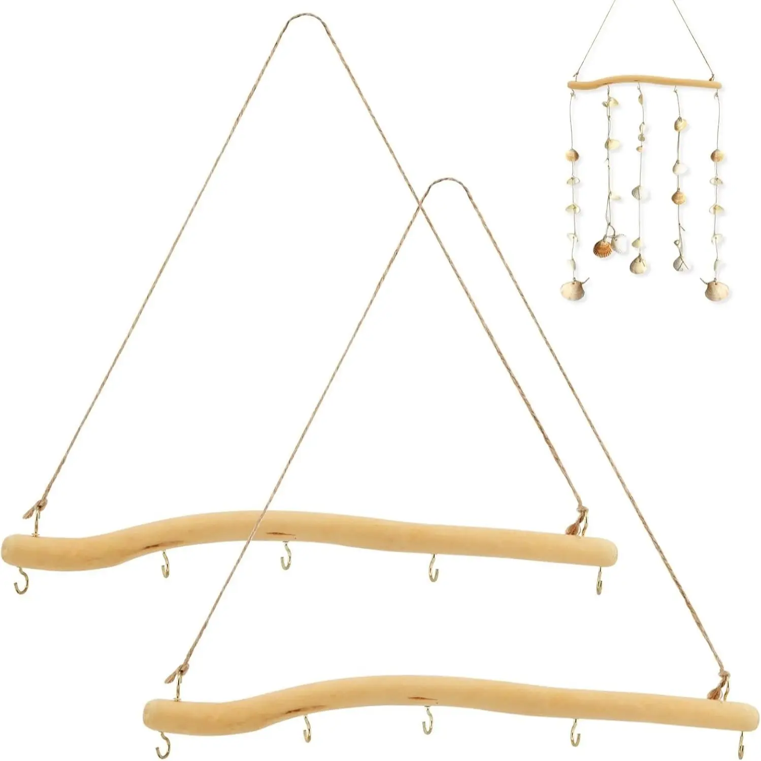 2-Pack 15-Inch Driftwood Wall-Mounted Jewelry Hooks, Natural Driftwood Decorative Branches, Vintage Wood Hooks for Crafts and Jewelry Storage