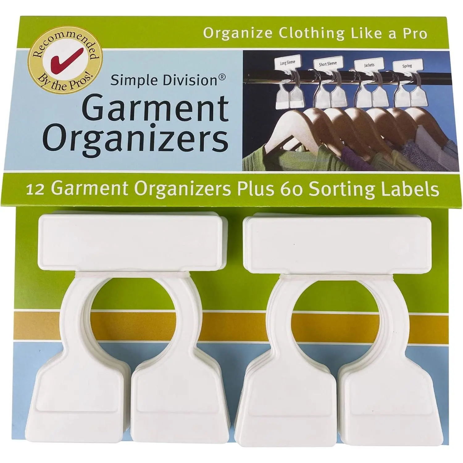 Simple Division Plastic Garment Organizer Boxes - 12 Dividers, 3.75" High/3" W (Top) Sections, Open Storage Bins for Wardrobe Sort, Easy Clothes Sorting & Find Clothes Easily, Includes 60 Bilingual Sorting Labels, Exclusive Calendar, Closet Organizer