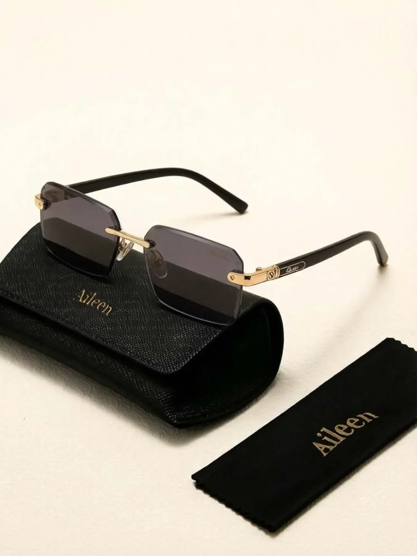 Unisex Rectangular Frameless Fashion Glasses, Vintage 90s Aesthetic, Perfect for Daily & Formal Occasions, Includes Case, Ideal Gift