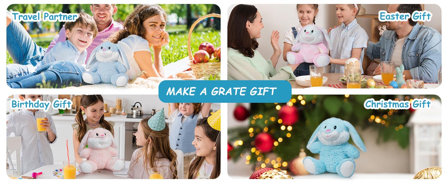 Bunny Stuffed Animal, Easter Bunny Plush Toys, Soft and Cuddly Stuffed Rabbit Easter Gift for Kids Baby Girls 7inch Rainbow