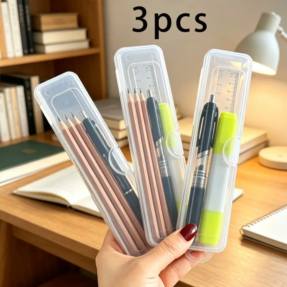 3pcs Transparent Dust-Proof Pen Holder, Art Brush Organizer, Pencil Sorter, Label Storage Box, School Supplies, Clear Pen Case, Stationery Organizer