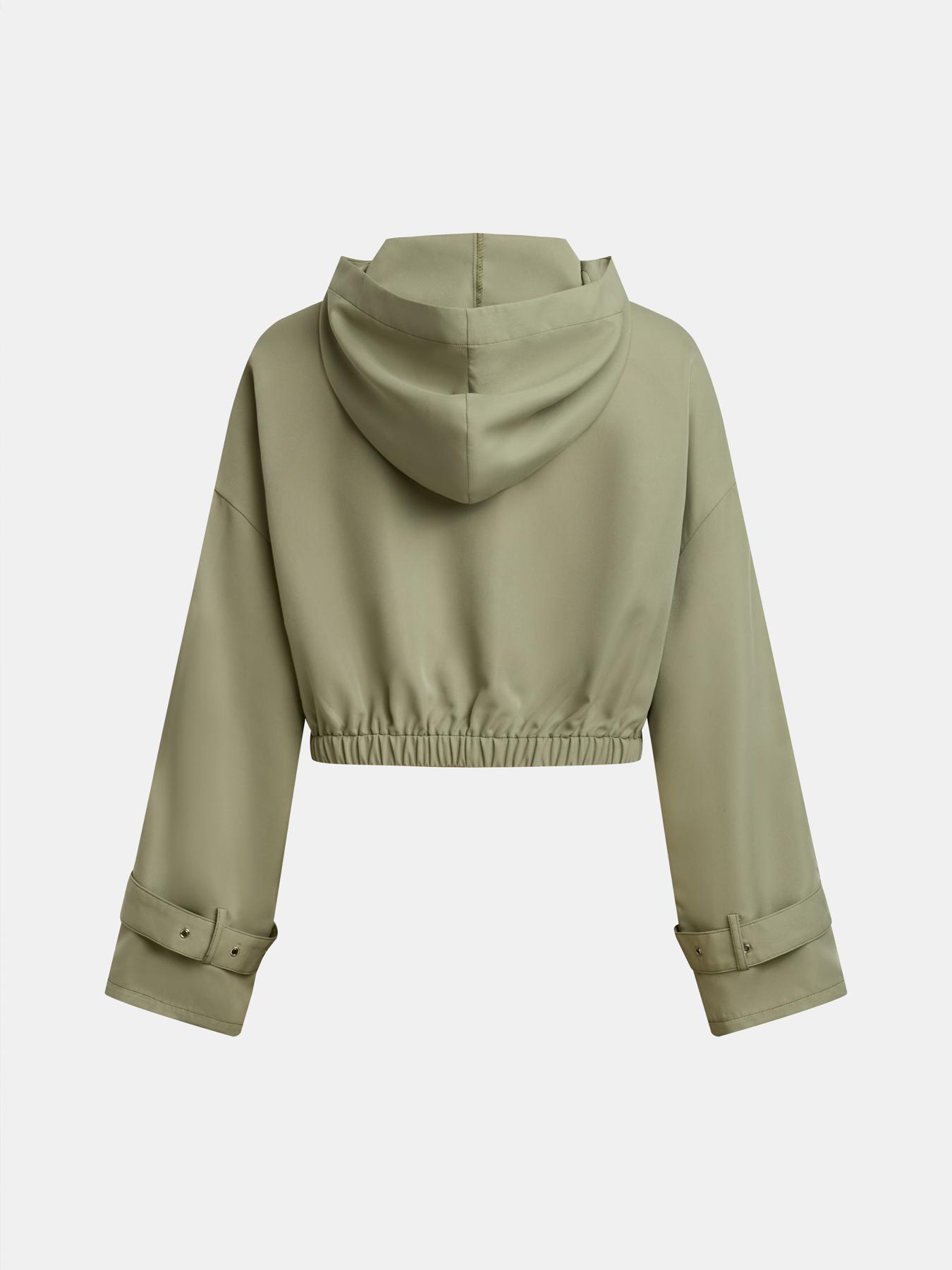 YOZY Women's Solid Button Pocket Zipper Hooded Trench Coat, Casual Drop Shoulder Long Sleeve Outerwear for Fall & Winter, Ladies Clothes for Daily Wear