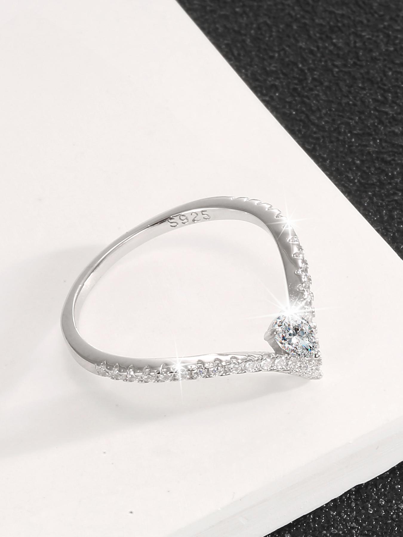 S925 Sterling Silver V Shaped Ring, Elegant Everyday Ring, Fashion Jewelry for Party, Daily Clothing Decor, Trendy All-match & Exquisite Jewelry for Birthday Gift