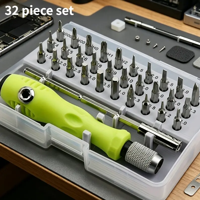 Portable 32 piece set of precision screwdrivers, strong magnetic cross shaped screwdrivers, digital phones, cameras, clocks, furniture, car maintenance multifunctional tool set