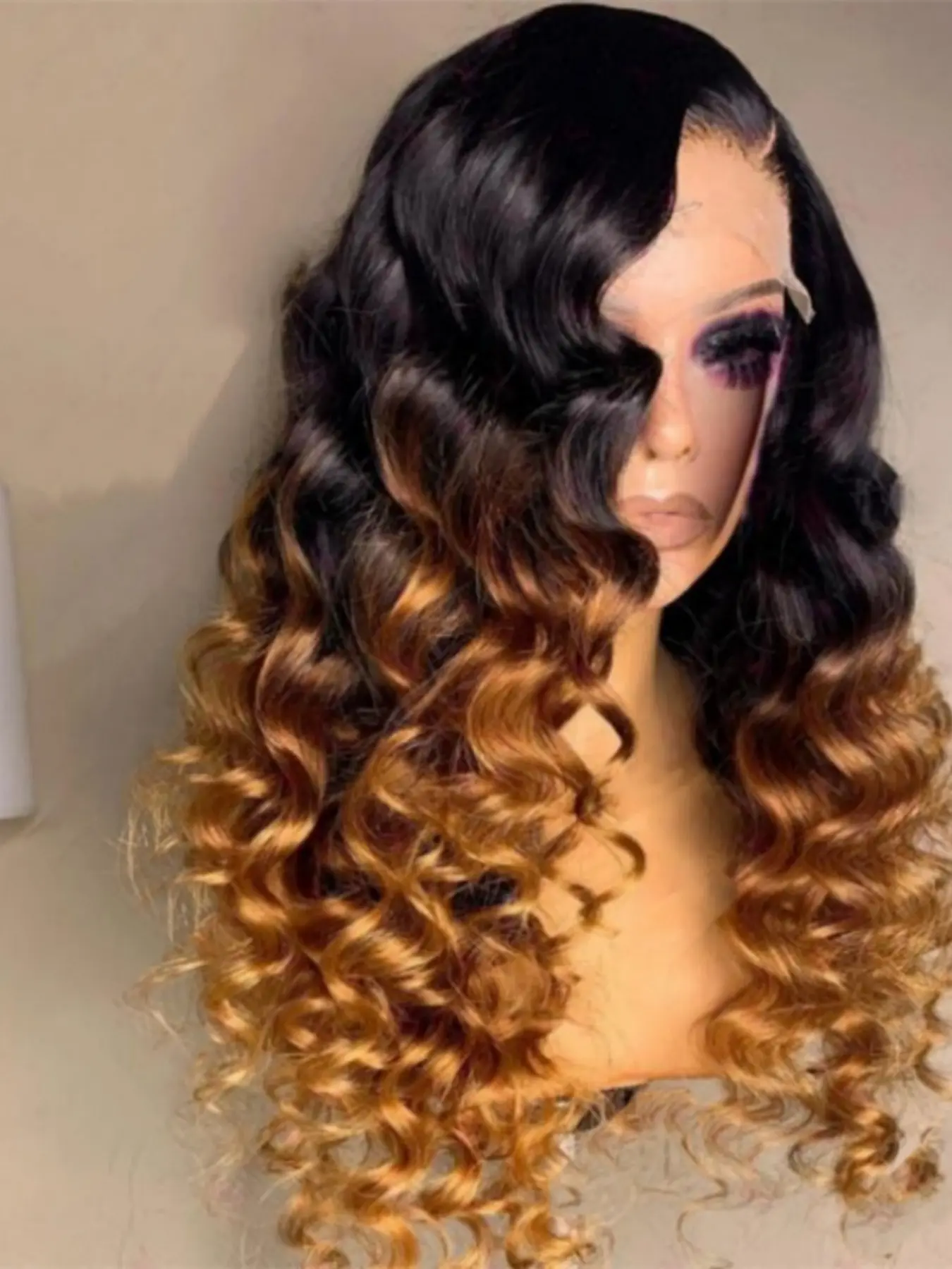 Gradient Soft Long 26 Inch 180 Density Twist Curl Medium Deep 13x4x1 Lace Frontal Wig, Glueless Heat Resistant Daily Wear