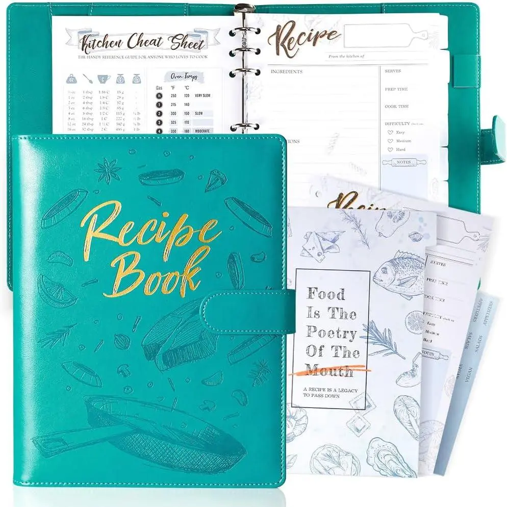 Recipe Book, Blank Recipe Book to Write in Your Own Recipes,9 Ring DIY Recipe Notebook, Hardcover Recipe Binder, Personalized Recipe Organizer Binder with 160 Pages