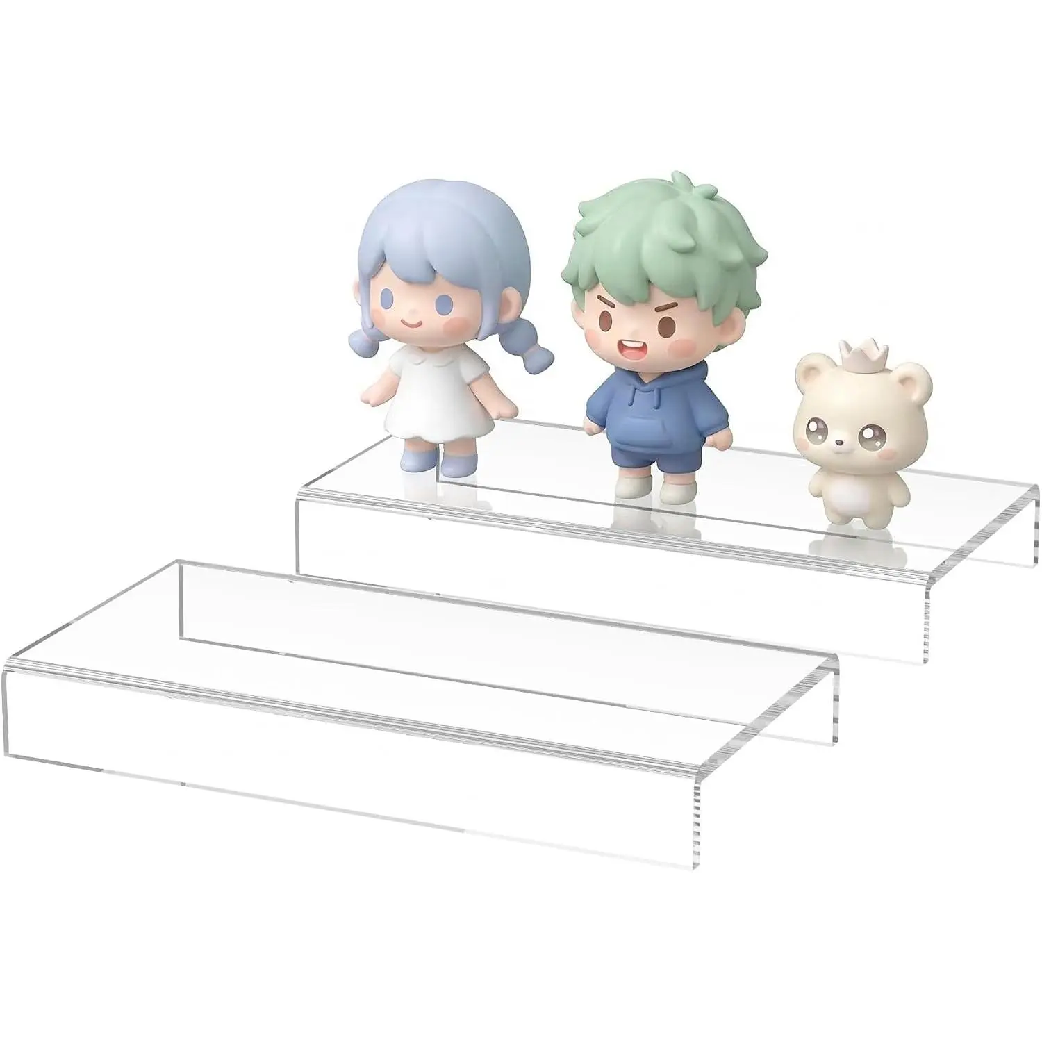 Shelf Riser 8x3.9x1 pack of 2, Countertop  Display Storage Organizer for Figure, , Bags, Shoes, Toys, Collectibles, 8x3.9x1 Inch
