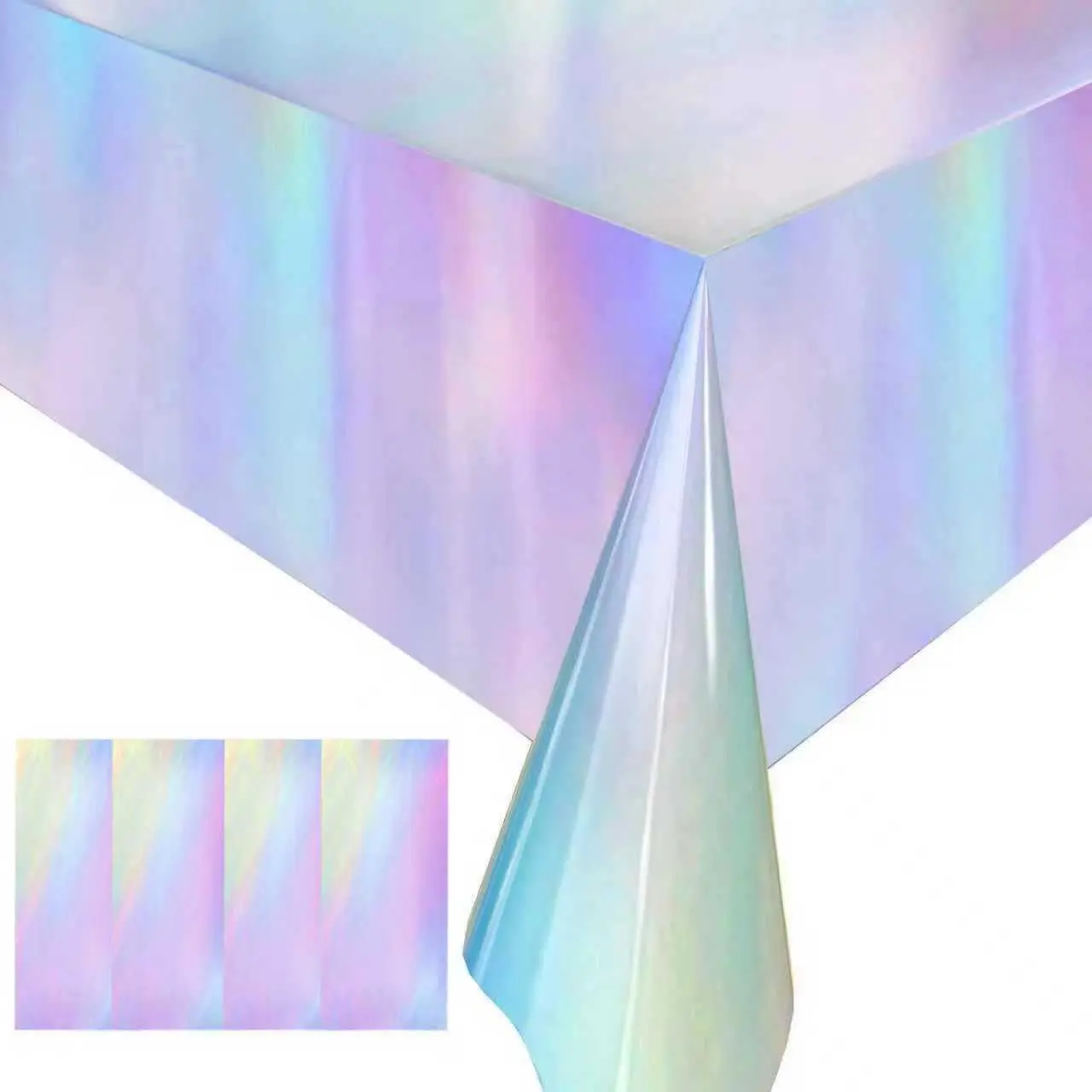 4 Pack Iridescent Plastic Tablecloths Disposable Tablet Cover 54 x 108 In | Foil Glitter Table Cloth for Rectangle Tables Indoor/ Outdoor Party Decorations Birthday Princess Bridal Wedding Christmas