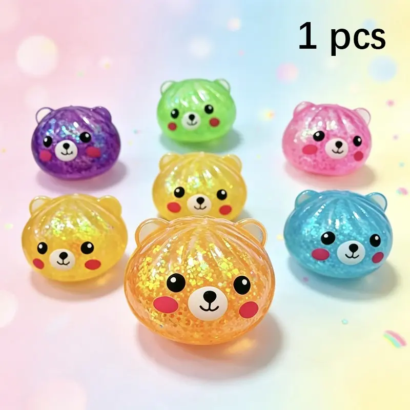 Cute Bear Pinch & Play Toy, Random Color, Glitter Design, Fun Squishy Squeeze Toy, Unique Birthday Gift, Halloween Christmas Gift
