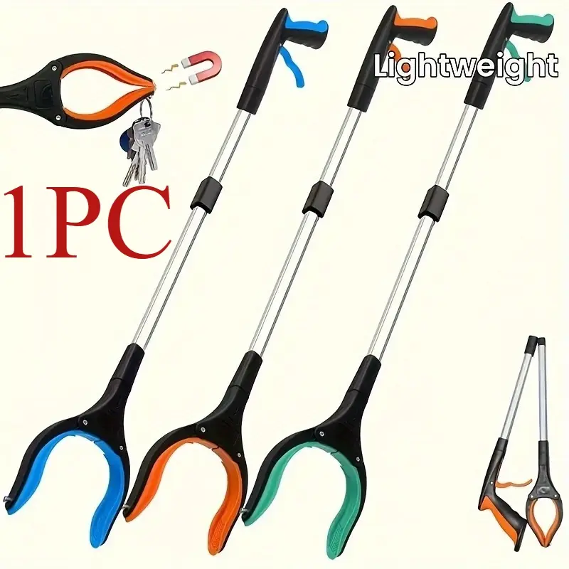 One heavy-duty portable folding gripper with magnetic head - extra-long 33-inch reach, wide mouth (4.7 inches) - gripper tool for seniors, one-handed operation, space-saving folding design.