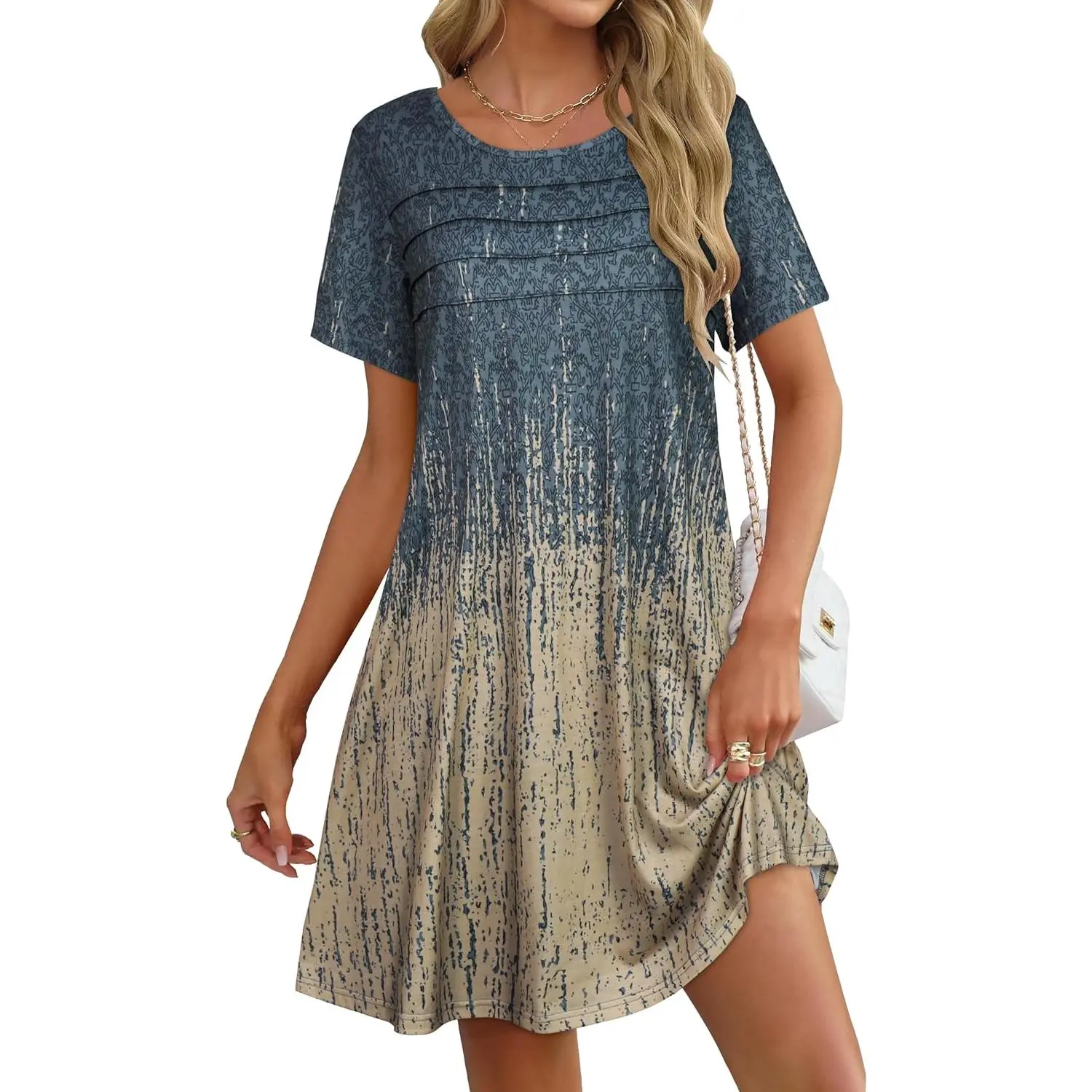 elescat Women's Loose Comfortable Sundress - Casual Short Sleeve Crew Neck Pleated Front T-Shirt Dress with Pockets, Belt & Cardigan Sweater, Black Above Knee Maternity Wear for Outdoor Engagement 2026, Side Pockets