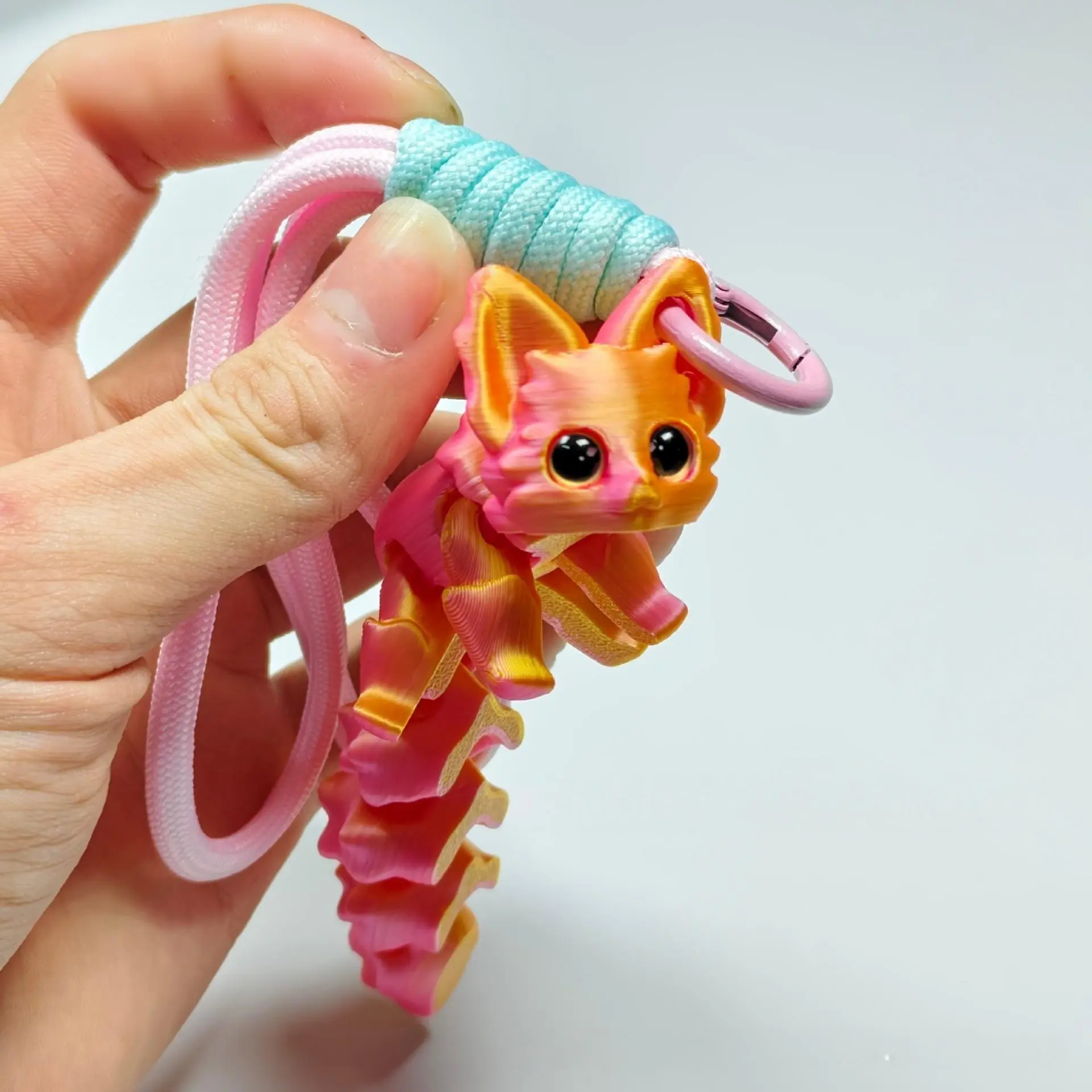 3D Printed Fox Keychain, Multi-Jointed, Handmade Rope, Pla Material, Stress Relief Toy, Novelty Fidget Keyring, Backpack & Car Key Decor, Party Gift