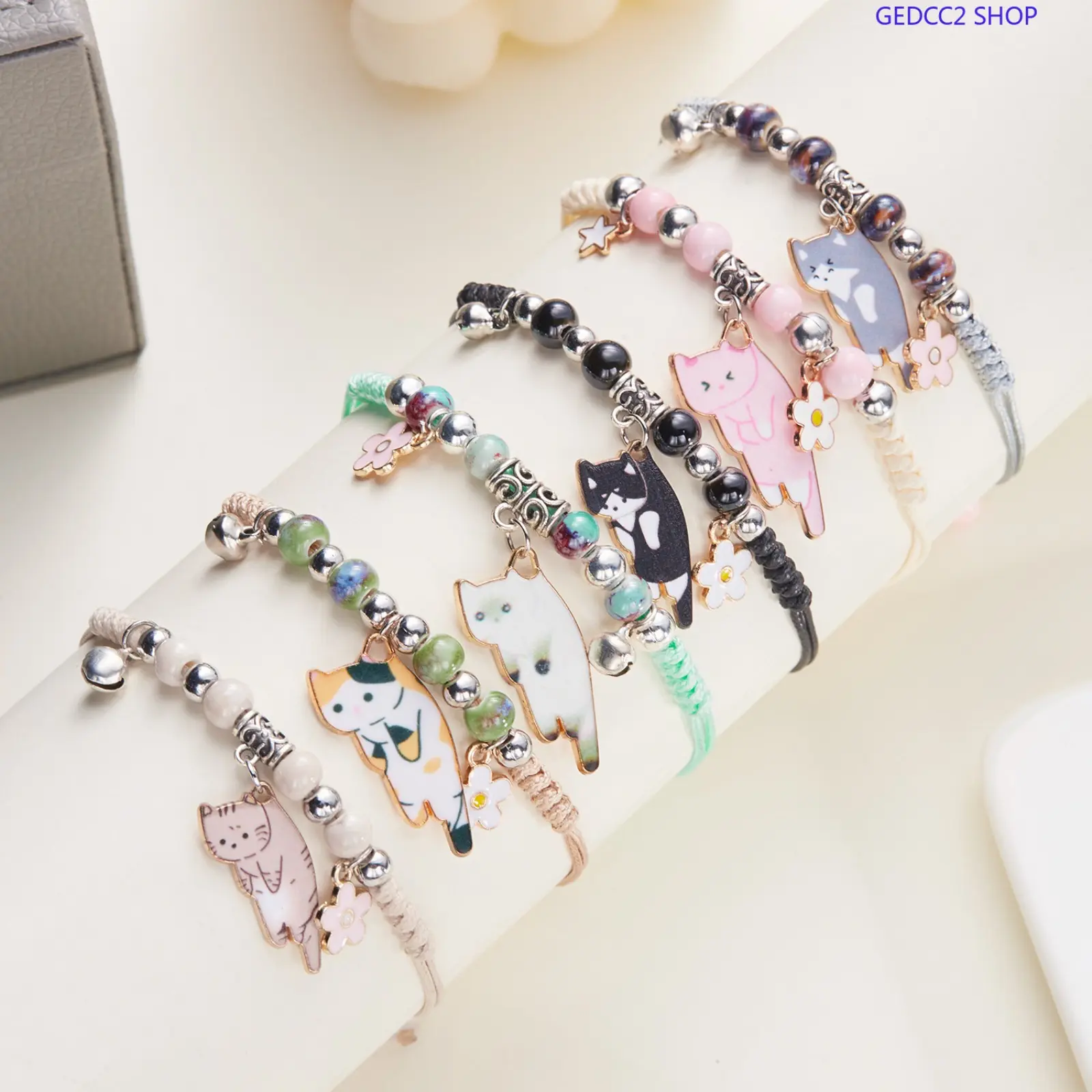 Cute Cat Charm Braided Bracelet for Women, Adjustable Handmade Rope Bracelet, Minimalist Kitty Jewelry Gift for Cat Lovers