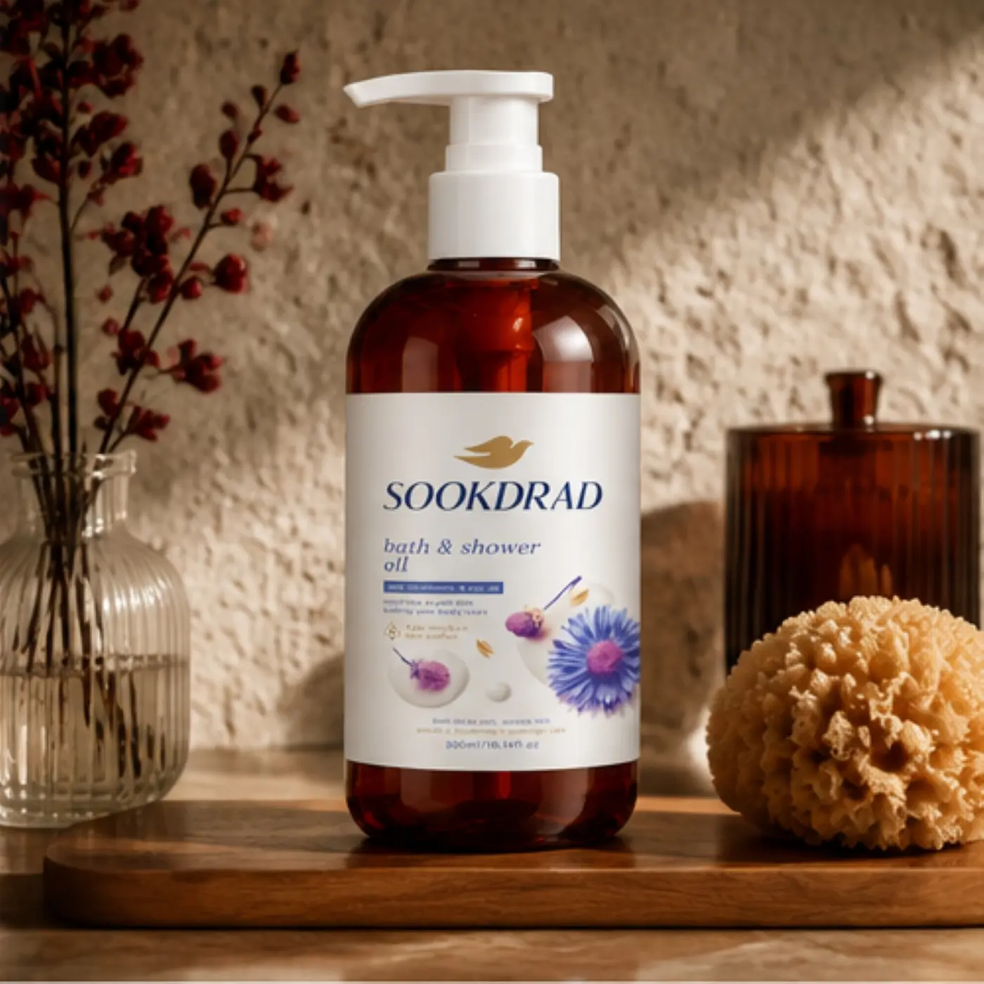 bath & shower oil, with chamomile & rice oil, nourishing, soft smooth skin, body care, 24hr moisture comfort, gentle, everyday care, 300ml/10.14fl.oz