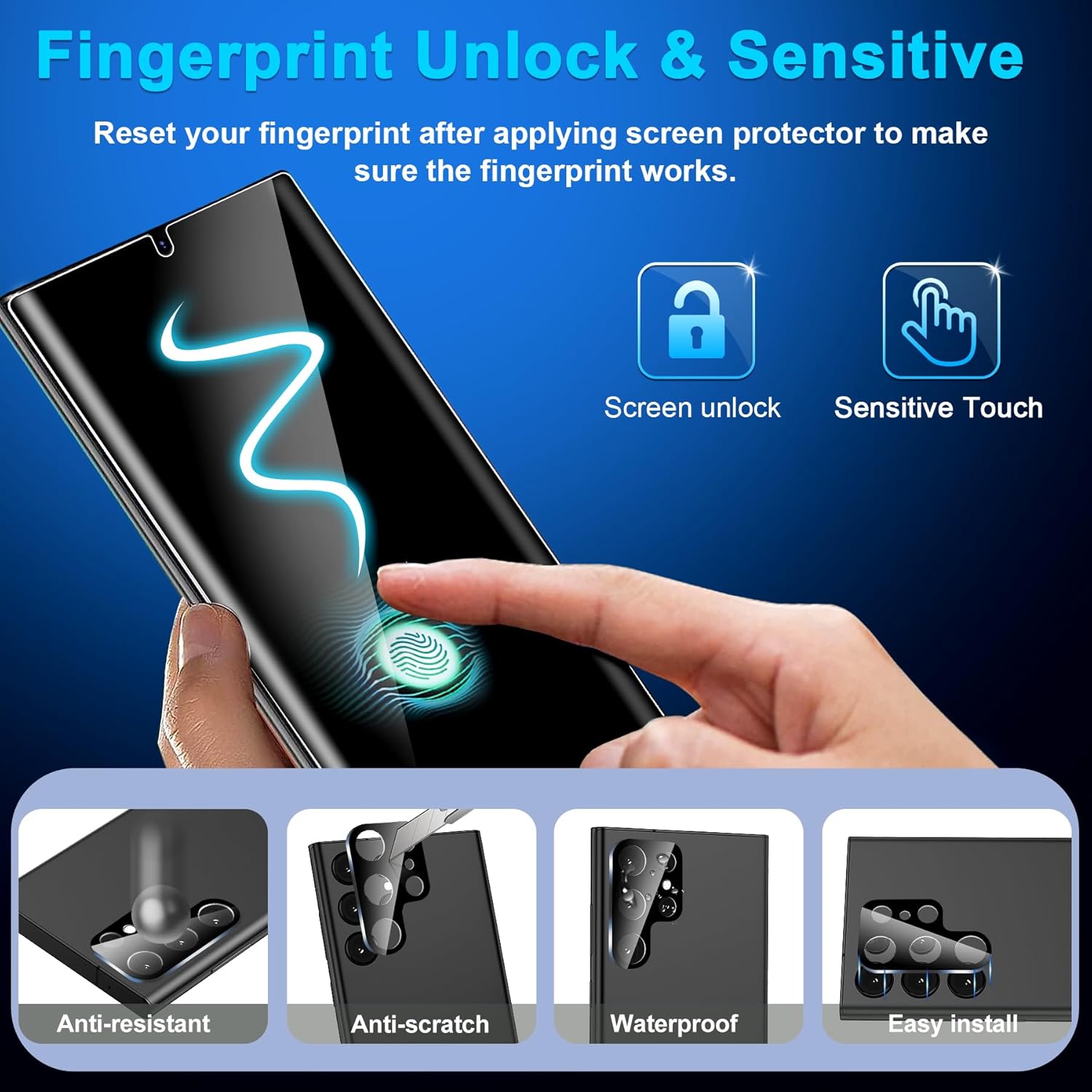 [2+2 Pack] Galaxy S22 Ultra Privacy Screen Protector, 9H Tempered Glass, Ultrasonic Fingerprint Support, 3D Curved, HD Clear Anti-Spy Film for Samsung S22 Ultra 5G Glass Screen Protector