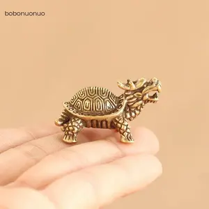 Antique Copper Solid Longevity Dragon Turtle Miniature Figurines Desk Ornament Vintage Brass Animal Sculpture Craft Home Decor