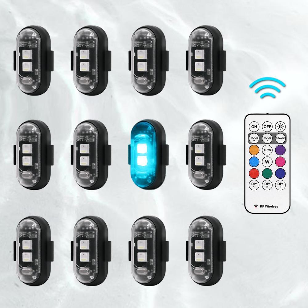 RGB LED Strobe Light, Multiple Flashing Modes, Wireless Remote Control Night Warning Light, USB Rechargeable Waterproof LED Lights for Car, Motorcycle, Bike, Camping, Interior Decor Lamps, Exterior Accessories Glow Kit Mods Decoration Lighting