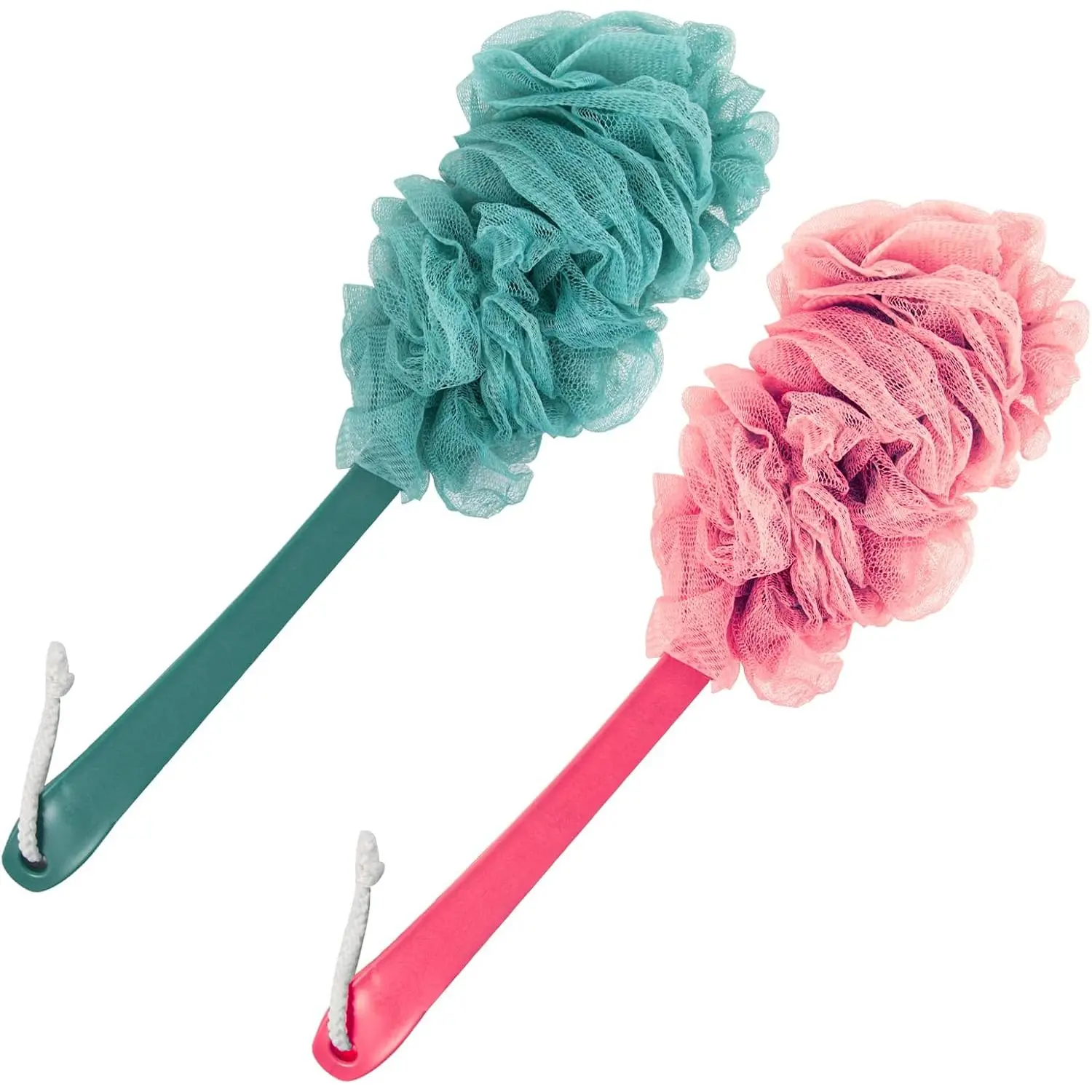 Back Scrubber for Shower, Loofah Sponge Brush Exfoliating Body, Long Handle Scrub Brush for Shower with Loofah on a Stick for Back Use, Bathing Accessories Body Brushes