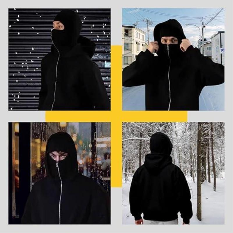 Balaclava Hoodie With Built-In Zip - Men's Athletic Autumn Winter Sweatshirt