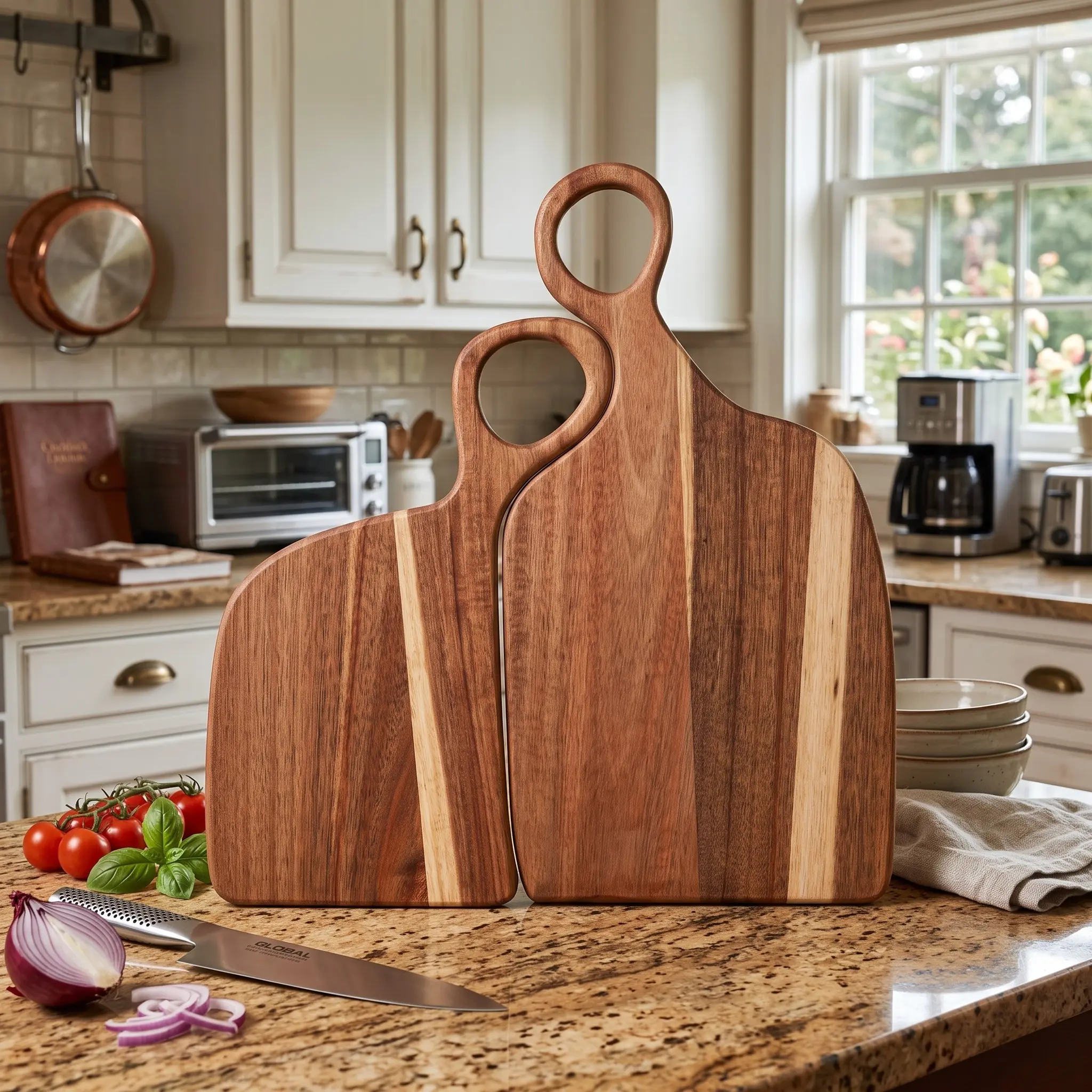 2pcs Teak Cutting Board Set, Thick Solid Wood Meat Chopping Board, Durable Cutting Boards, Reversible Kitchen Board with Non-Slip Handle, Perfect Gift