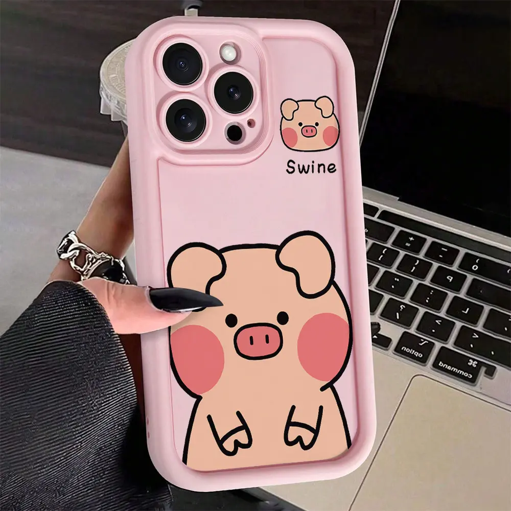 Cute Pink Pig 2D Print Soft TPU Smartphone Case - Non-Slip, Durable Shockproof Protection Accessory for iPhone 17 Pro Max,16,16e,15,14 Plus,13,12 Mini,11,Air,X,XS - Silicone-Alternative Handheld Cover