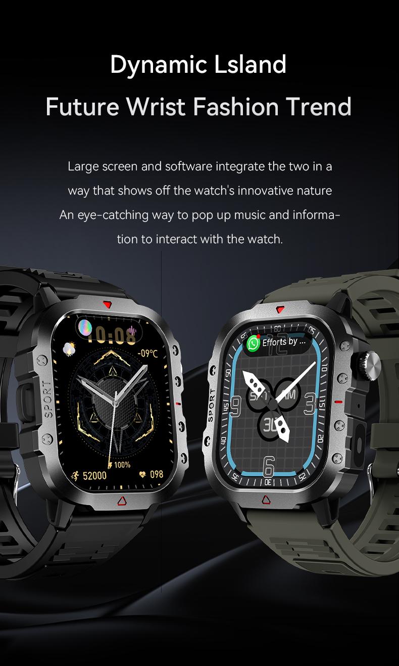 Rugged Military Smart Watch Men's Outdoor Watch 2.01" HD Touch Screen Voice Bluetooth Call Smartwatch Rugged Military Smart Watch Men's Outdoor Watch 2.01" HD Touch Screen Voice Bluetooth Call Smartwatch