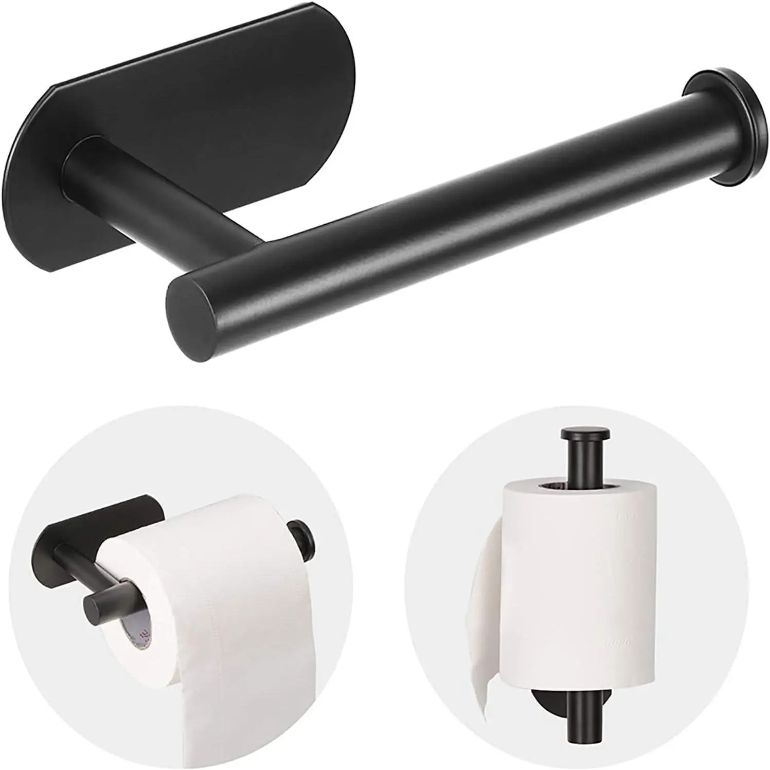 Toilet Paper Holder - Adhesive Toilet Paper Holder - Matte Black | Toilet Paper Holder Wall Mount for Bathroom,Stainless Steel  Strip Toilet Paper Roll Holder Stick  Wall,No Drilling
