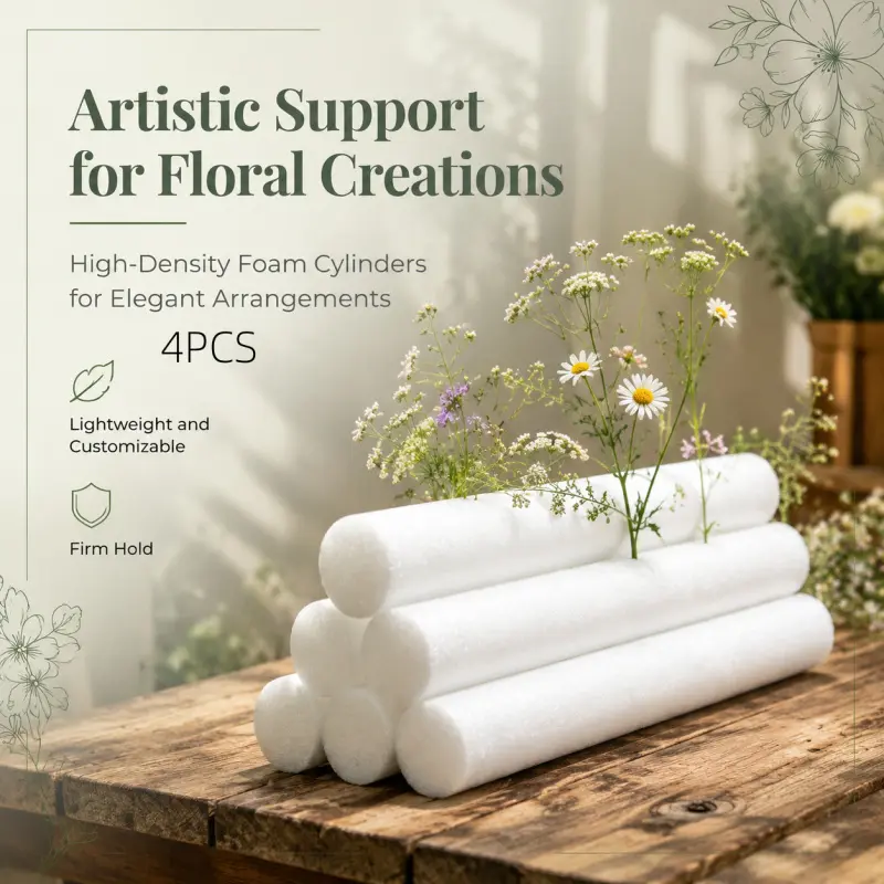 4Pcs High-Density Floral Foam Cylinders, Lightweight & Customizable White Styrofoam Rods for Flower Arrangements, DIY Craft Supplies and DIY Crafts
